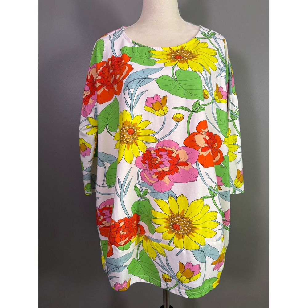 Alembika Floral‎ Rounded Top XL Bloom Oversized Lagenlook Mod Retro Cocoon Bold